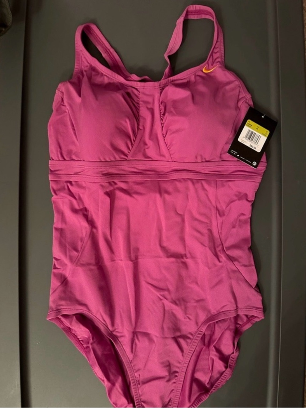 Nike Kids Magenta One-Piece Swimsuit with Yellow Swoosh